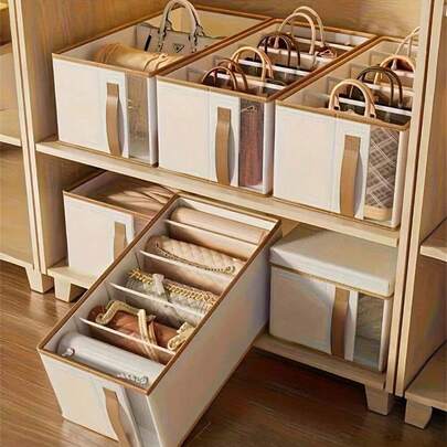 Foldable Elegant White Handbag Storage Bag With Transparent Window - Multi-Compartment Design, Suitable For Handbags, Shoes And Accessories - Space-Saving Wardrobe And Closet Storage, Luxury Item Storage Box With Dividers