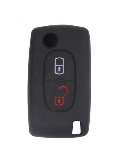 Peugeot ve Citroen marka araçlar için uygun, 2 düğmeli, 1 adet siyah silikon araba anahtar kılıfı.