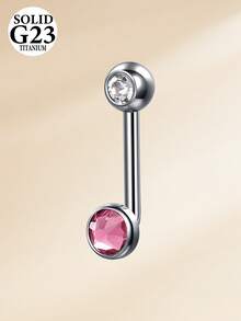 14G钛合金肚脐环 - 粉色圆形锆石肚脐环，女士款，锆石心形蛋白石肚脐穿孔，银粉色 - 銀色 - 查看 7