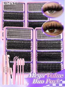 760pcs EIMNY Anime Style Eyelash Cluster Set - 4 Types Of Natural Soft, Thick Cartoon Style, Spiky Shape Options, D-Curl Plant Fiber Material, Reusable 3-5 Times, Includes 2-In-1 Adhesive And Professional Tweezers, Length 10-21mm, Suitable For Beginners And Hair Salons - Multicolor - View 4