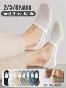 2/5/8 Pairs Men's Breathable Mesh Slip-Resistant Silicone Grip Shallow Boat Socks, Thin Lightweight Ankle Socks, Versatile & Comfortable For Spring/Summer - Multicolor - View 4