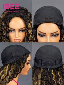 ISEE Hair Wear Go Half Wig Highlight Color Kinky Curly Human Hair With Draw-Strings 16-28 Inch 180% Density Long Hair 3 IN 1 Half Wig Seamless Flip Over Wig High Quality Daily Use For Beginners - S2/30 - View 6