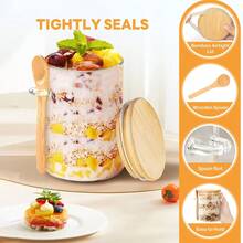 Set Of Clear Airtight Plastic Container With Wooden Spoon & Bamboo Lid, Coffee Bar Accessories Sugar Bowl Spice Jar, Aesthetic Pantry Organization - View 6