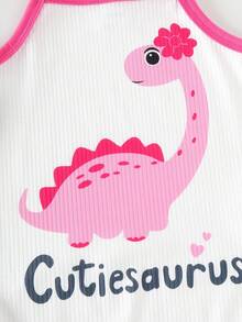 3pcs/Set Baby Girls' Summer Polka Dot & Dragon & Animal Print Romper Bodysuit Set - Multicolor - View 5