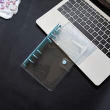 Cuadernos transparentes con un solo orificio en tamaño A6/A7, cuadernos con pegatinas de carpeta azul, cuadernos con pegatinas, organizadores de tarjetas fotográficas, cubiertas transparentes de cuero suave con doble botón para cuadernos, diarios hechos a mano, álbumes de fotos, pegatinas, cuadernos, planificadores, artículos de papelería para estudiantes, suministros de oficina - Multicolor - Ver 14