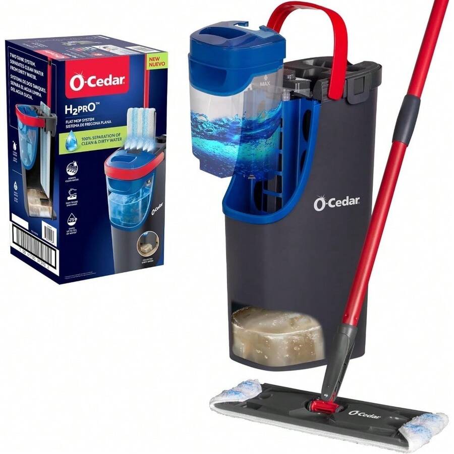 O-Cedar H2prO Flat Mop System | Quick Cleaning Tool | Clean With Clean Water | Machine Washable Reusable Microfiber Mop Pad |  On Wood Floors, Vinyl, Tile, Baseboards, Walls - H2proO - 查看 1