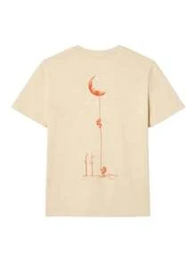 女士夏季流行字母印花宽松休闲T恤，百搭日常休闲装，度假穿搭 - 杏色 - 查看 2