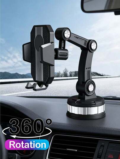 360°旋转车载手机支架，吸盘式手机支架，带可调节臂，防滑硅胶垫，通用型仪表盘和挡风玻璃车载手机支架，适用于所有智能手机