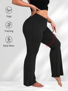 Quần ống loe cạp cao cỡ lớn, quần legging thể thao tập luyện hàng ngày, quần ống loe định hình vòng ba, quần legging yoga nâng mông cho nữ, quần legging ống loe cạp cao thiết kế chéo cho nữ. - màu đen - Xem 5