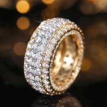 Nhẫn hình học hai lớp màu vàng lấp lánh thời trang, món quà trang sức dành cho phụ nữ đeo hàng ngày, đi làm hoặc dự tiệc. - Màu vàng - Xem 8