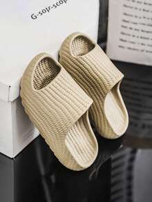 New Men's Summer Outdoor/Indoor EVA Slippers, Comfortable Thick Sole Shock-Absorbing Mesh Texture, Lightweight Soft One-Piece Molded Sandals For All Seasons - Khaki - View 2