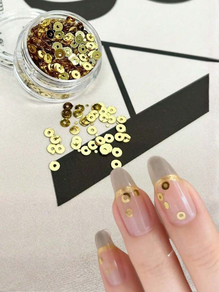 1件全新原创美甲装饰品,多功能2毫米金色圆环混合尺寸3D美甲饰品,美甲用品,Y2K风格,DIY美甲设计装饰组件,美甲配件 - 彩色 - 查看 1