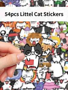 54pcs Cute Cartoon Kitten Stickers DIY Guitar Luggage Refrigerator Water Cup Planner Supplies Decorative Laptop Personalization Stickers - Multicolor - View 5