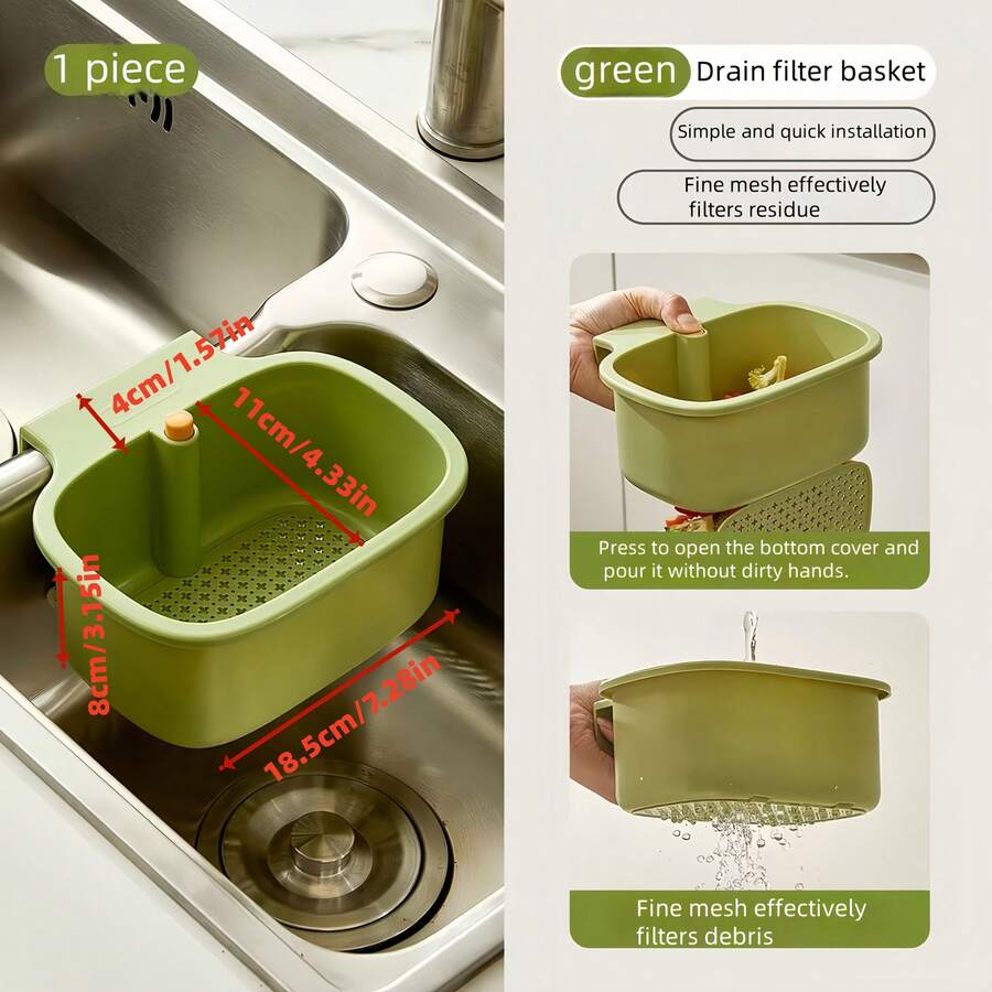 1pc Hanging Sink Drain Basket, Kitchen Sink Separate Food Residue Filter Basket, Press To Drain Without Dirty Hands - One Size Fits All - View 1