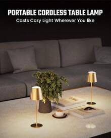 Cordless Table Lamp,8-20 Inches Adjustable Height, 5000mAh Rechargeable LED Desk Lamp, 3 Color Stepless Dimmable, Portable Table Light For Indoor/Outdoor,Black/Gold - gold-2pcs - View 12