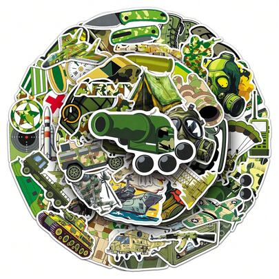 50pcs/Set Military Equipment Stickers, Camouflage Cartoon Stickers Suitable For Holiday Decorations, Halloween, Christmas, Easter, DIY Water Bottles, Skateboards, Energetic Graffiti Set, Diary, Scrapbook, Party Supplies, Perfect For Winter, New Year