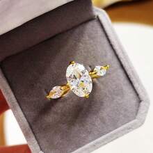 Women's Luxury Elegant Oval Cubic Zirconia Inlaid 18K Gold Plated Open Ring - Gold - View 1