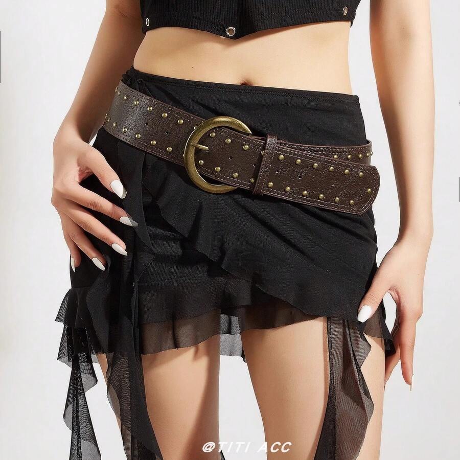 2025新款复古美式朋克风铆钉腰带，百搭牛仔裤皮带 - 美式復古皮帶 - 查看 1