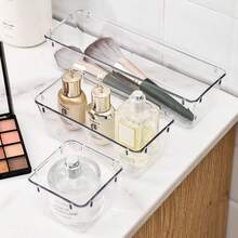 1/4/7pcs Transparent Drawer Organizer Boxes, High-Quality Plastic Material, Minimalist Clear Rectangular Set, Non-Slip Bottom, Stackable Multi-Size Storage Boxes, Suitable For Office, Bathroom And Kitchen - Multicolor - View 4