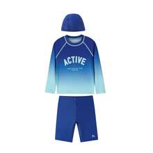 Annil 【高弹渐变两件式泳衣】男童专业游泳比赛训练泳衣休闲长袖泳衣和泳裤套装 - 綠調花 - 查看 5