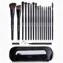 BS-MALL 16件套经典黑色化妆刷套装 + 1支黑色防水眼线笔，高品质面部、眼部和眉部化妆工具套装 - 黑色 - 查看 11