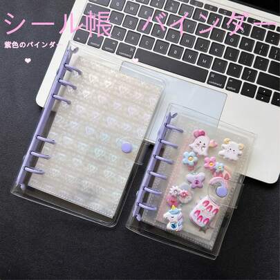 A6/A7 单扣透明笔记本，紫色夹子贴纸笔记本，贴纸笔记本，照片卡片收纳册，双扣软皮透明笔记本封套，手工DIY日记本，相册，贴纸，笔记本，计划本，学生文具，办公用品