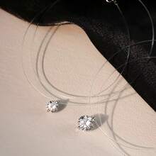 1pc Minimalist Versatile Pure Silver Necklace, S925 Silver Fishing Line Pendant Design, Women's Clavicle Chain, Suitable For Daily Commute - 2 Carats - View 2