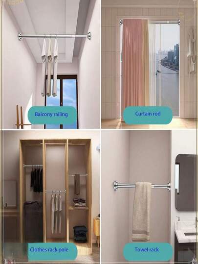 Thickened And Reinforced Telescopic Rod For Enhanced Load-Bearing Capacity And Prevents Slipping. Bathroom Curtain Rod Requires No Installation: Telescopic Support Rod