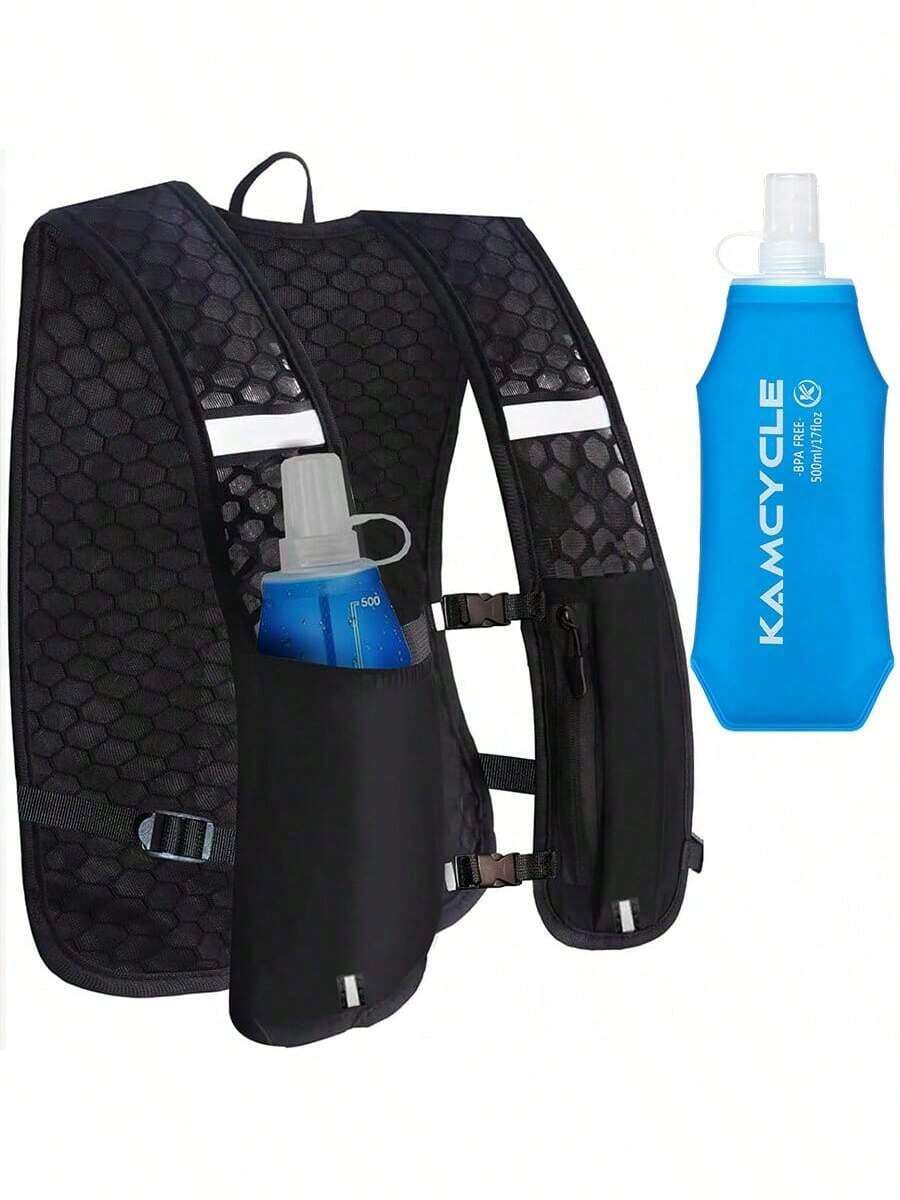 Unisex Running Vest With 500ml Soft Water Bottle, Lightweight 5L Water Bladder Backpack, Suitable For Trail Running, Marathon, Cycling | With Phone Holder Backpack - Black - View 1