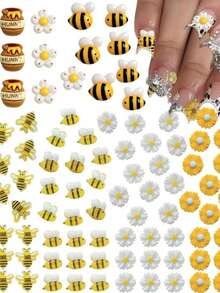 10个/20个随机混装ABS卡通黄色小蜜蜂可爱蜂蜜罐花朵美甲饰品甜美风格美甲配件DIY美甲用品 - 彩色 - 查看 5