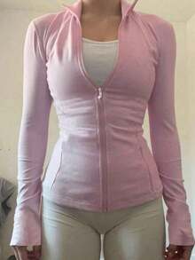 Women's Casual Zip-Up Sports, Regular Fit, Spring Women Coats - 粉色 - 查看 2