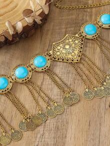 1pc Vintage Fashion Personalized Metal 3D Five-Petal Flower Splice Waist Chain, Bohemian High-End Versatile Dress Chain Waistband, Suitable Women In Any Occasion - Multicolor - 查看 4
