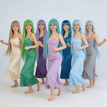 Vibrant Extra Long Straight Wigs With Bangs – Heat Resistant Synthetic Hair, Universal & Versatile, Natural Looking, Beginner Friendly, Perfect For Party Cosplay, Holiday, Fashion & Daily Wear (Blonde, Green, Purple, Teal, Blue, Flaxen) - Ideal For Women & Men, Role-Play, Movie Cartoon Character Costume, Proms, Comic Con & Photo Shoots - Easy To Style & Maintain - Multicolor - View 5