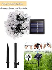 太阳能串灯、太阳能泡泡球灯、太阳能花园户外灯、太阳能水晶球灯,8种模式,20/50/100颗LED灯珠,暖白光/彩色白光可选,适用于圣诞节、节日、圣诞树、草坪、庭院、门廊、露营、凉亭、酒吧、婚礼、派对装饰 - 黑色 - 查看 12