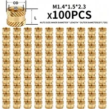 100pcs M1.4-M5 3D Printing Brass Heat-Set Knurled Threaded Insert Nuts, Embedded Parts, Heat-Staked Threaded Inserts - A - View 12