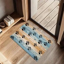 1 pieza Alfombra de baño con estampado de huella de cachorro y patrón de grano de madera retro, alfombra lavable de gel de sílice - huellas de patas de cachorro - Ver 2