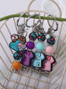 1 Set Nurse Outfit Silicone Rhinestone Beaded Detachable Pen And Keychain, Bag Charm Accessory, Keychain, Car Key Chain, Nurse's Day Gift Gifts For Mother, Father, Graduation, And Teacher - Multicolor - View 4