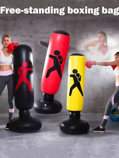1个成人及青少年拳击沙袋，适用于练习空手道、跆拳道、缓解压力的拳击训练。成人独立式拳击沙袋，成人踢拳沙袋，适合成人和青少年，充气式拳击沙袋，训练器材袋，适用于综合格斗、泰拳等健身运动，圣诞礼物