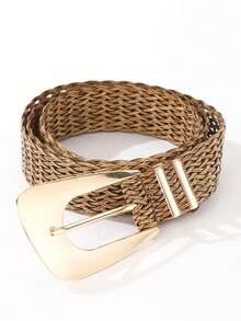 1条女士宽编织腰带草编腰带不规则金属扣可调节波西米亚风腰带夏季沙滩裙腰带 - 編織皮帶 - 查看 9