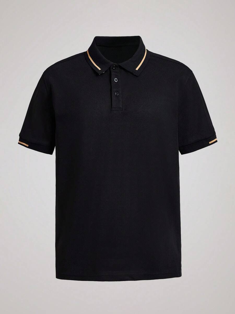 Officeau Áo thun Polo nam tay ngắn kẻ sọc thường ngày/công sở - màu đen - Xem 1