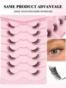 Rikuaild 7/14对半假睫毛，猫眼尾纤细自然，仿貂毛材质，蓬松柔软，打造自然妆容，适合日常、派对、假日、婚礼、旅行、海边等场合。 - 黑色 - 查看 2