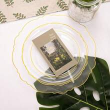 1pc Transparent Lotus Flower Rimmed Plate, Dinnerware Set, Salad Plate, Holiday Party Tableware, Tray, 10.25 Inch And 7.5 Inch Serving Platters, Suitable For Various Parties, Outdoor, Wedding, Restaurant - Clear - View 6