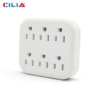 CILIA 6位插座墙壁扩展器，15A 1875W接地电源分配器，重型多插头适配器，适用于家庭、宿舍和办公室