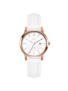 FIDI Women's Quartz Watch, White Leather Strap, Rose Gold Tone Case, 30M Waterproof, Date Display, Minimalist Fashion, Ideal For Casual Elegance - White - View 8