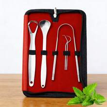 Bộ 5 dụng cụ cạo lưỡi bằng thép không gỉ, dụng cụ vệ sinh lưỡi cho người lớn bao gồm dụng cụ cạo lưỡi, tăm xỉa răng, dụng cụ chăm sóc răng miệng bền bỉ dành cho người lớn. - Bạc - Xem 2