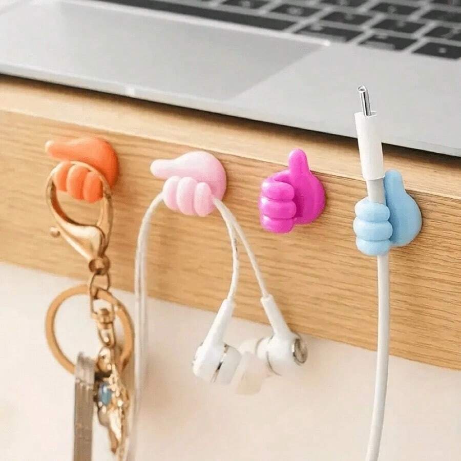 20pcs Cartoon Hand-Shaped Cable Clips, Silicone Charging Cable Organizers, Phone Data Line Management Hooks, Multi-Function Cable Fixers, No Battery, No Power Cord Management Accessories, Adhesive Hooks, Towel Racks, Bedroom Wall Decor, Clothes Hangers, Hooks, Hangers, Back To School, Storage Racks, Organization, Key Racks, Wall-Mounted Key Holders, Key Hooks, Adhesive Hooks, Door Hangers, Bedroom Decor, Kitchen Accessories - Multicolor - View 1