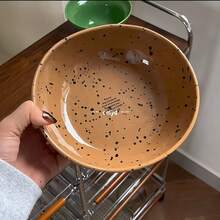 Speckled Glaze Ceramic Bowl | Vintage Off-White With Black Spots | Deep Bowl Suitable For Salad, Pasta, Noodles | INS Style Tableware - Multicolor - View 4