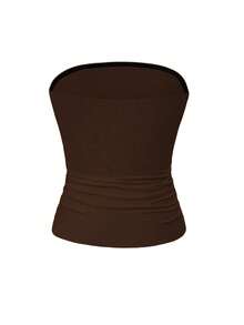 Muse Moon Women's Seamless Strapless Solid Color Elastic Fitted Camisole, Spring/Summer Strapless Basic Camisole - Brown - View 4
