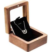 Natural Walnut Wood Necklace Box With Acrylic Lid,Pendant Storage Case Jewelry Display Box For Anniversary Propose Christmas - Bên trong màu đen - Xem 3