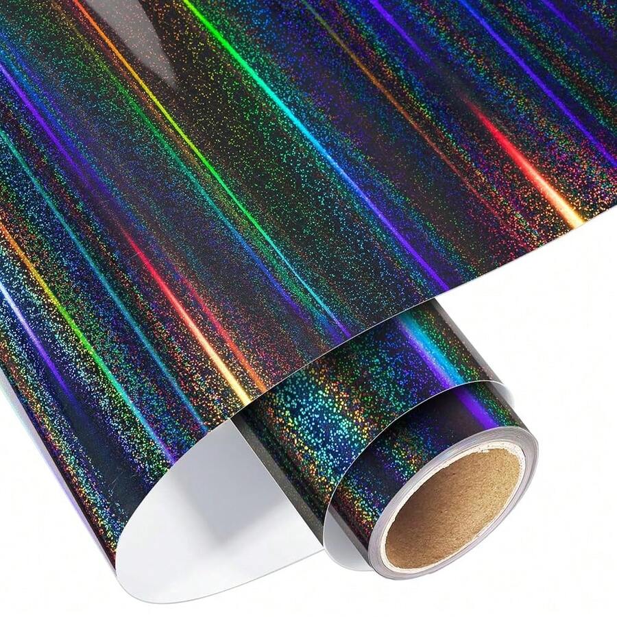 Holographic Adhesive Vinyl Roll 12\ X5ft Glitter Grey Permanent Vinyl Rainbow Craft Vinyl For Cutter For DIY Cup Decals, Home Decor - xám - Xem 1